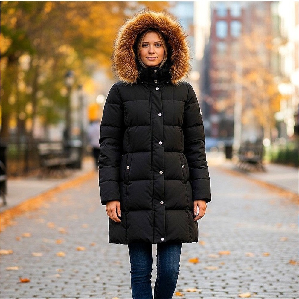 Michael Michael Kors Black Down Puffer Coat Faux Fur Hood XL Parka Jacket